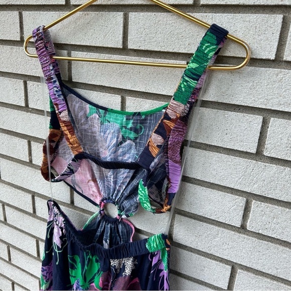 Anthropologie Maeve Cut-Out Maxi Dress Navy Blue Floral Print - Picture 5 of 14